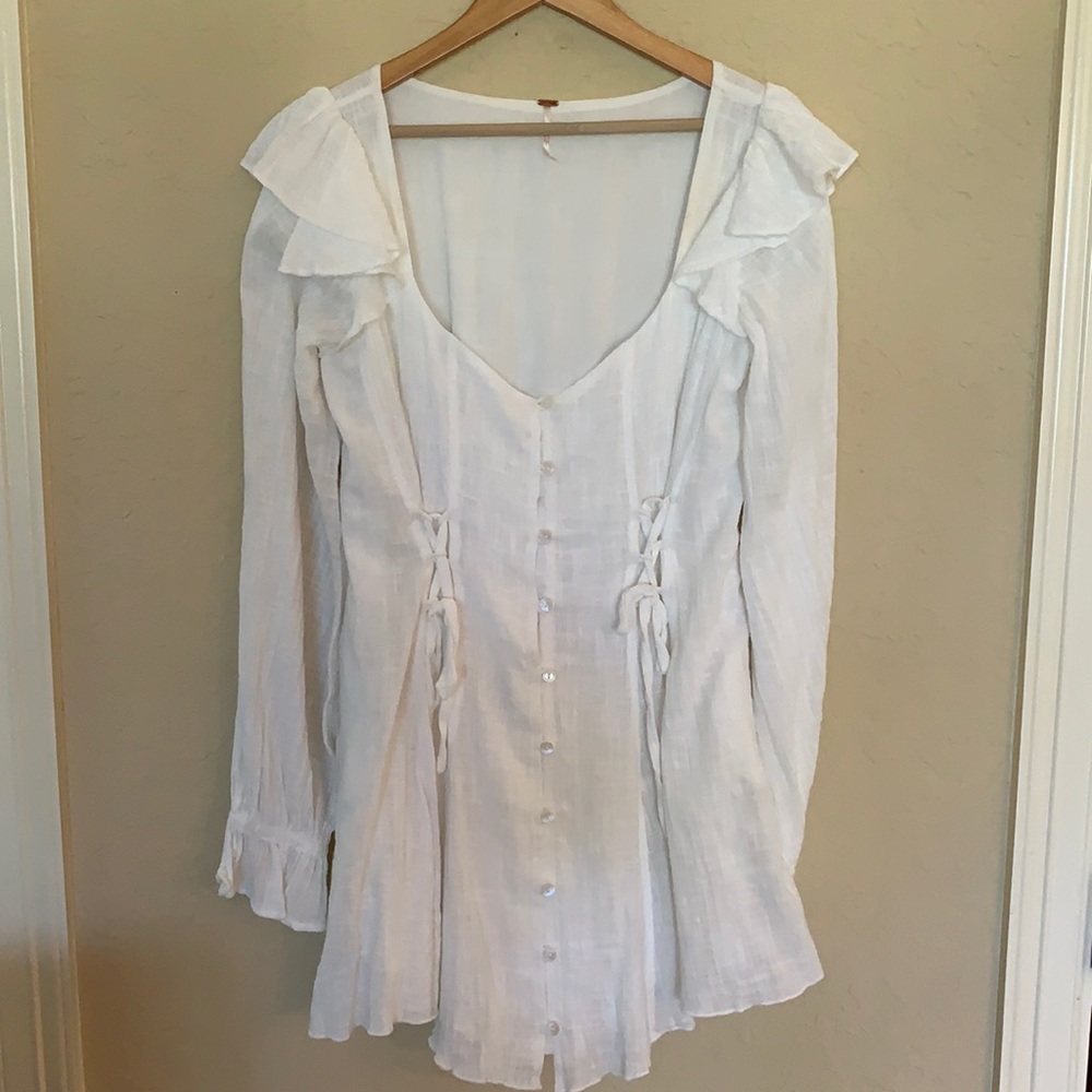 Free People white long sleeve mini dress